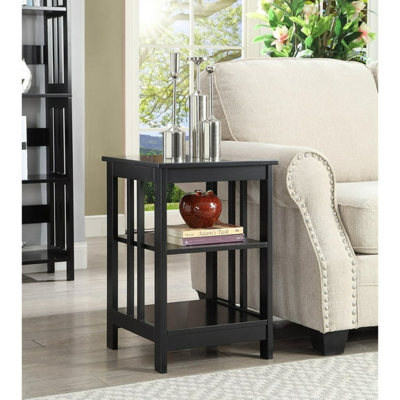 HomeStock Mountain Lodge End Table with Three Tiers of Shelving, Crafted from MDF, Smooth Surface for Storage and Display, Black Finish, Easy Assembly for Enhancing Modern Living Spaces