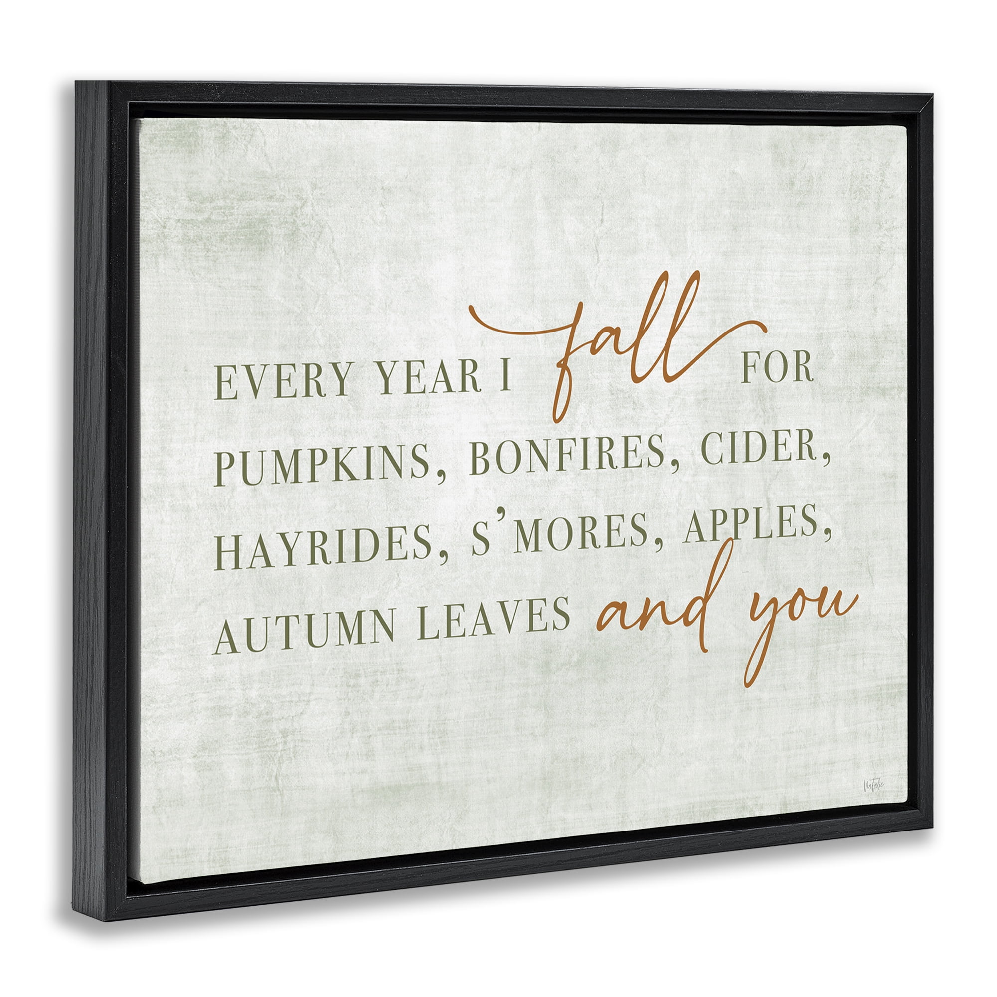 Stupell Industries Every Year Fall Phrase Typography Painting Black Floater Framed Canvas Art Print Wall Art, 21 x 17