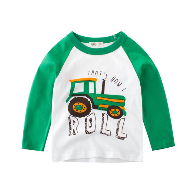 KYAIGUO T-Shirt Décontracté pour Garçons 1-9 Ans Bébé Dessin Animé Manches Longues T-Shirt Printemps Automne Col Rond