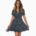 thumbnail image 2 of Midcentury Modern Science Women Dress V-Neck Short Sleeve Flowy Swing Party Midi Dress, 2 of 4