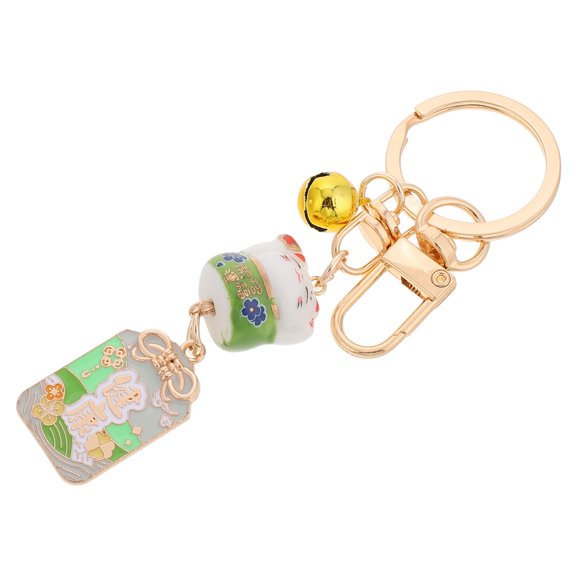 OULII Japanese Cat Keychain Women Pendant Key Ring Japanese Blessing Amulet Cute Alloy Charm Pendant Bag Keychain Cat Key Ring for Girls