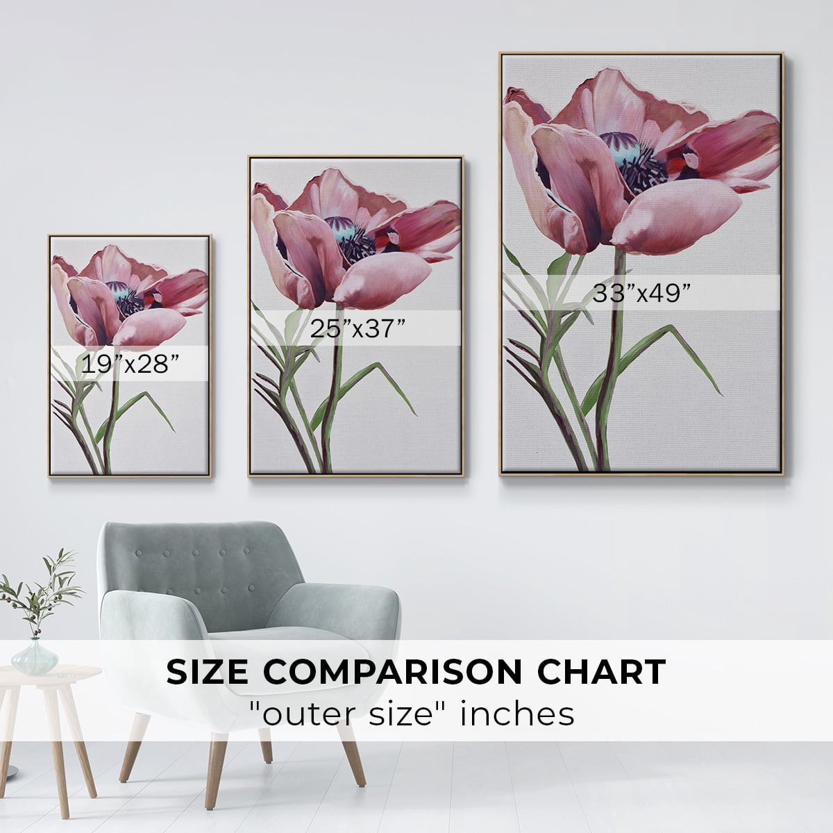 Paris Poppy Framed Premium Gallery Wrapped Canvas - Ready to Hang - 17 x 25 - Natural Wood Floating Frame