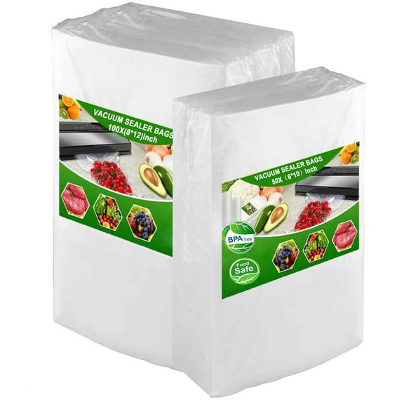 Vacuum Sealer Bags, Food Vac Bags for Storage, Vacuum Sealer Bags, Heavy Duty, Vac Seal storage ,Meal Prep or Sous Vide 100 Quart 8" x 12" and 50 Quart 6" x 10"