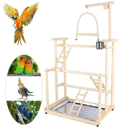Three-Layer 7.1" Pet Parrot Playstand Parrots Bird Playground Bird Play Stand Wood Perch Gym Play