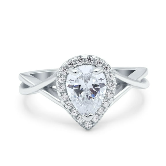 Simulated Cubic Zirconia Size-5 Teardrop Pear Halo Twist Infinity Shank Art Deco Engagement Wedding Bridal Ring 925 Sterling Silver