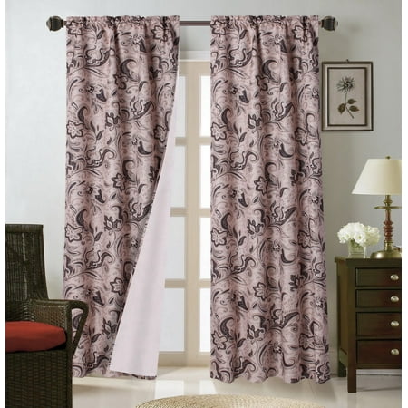 Jacobean Floral Warda-2 Jacobean Floral 2Pc Printed Blackout Room Darkening Window Curtain Treatment Set, Two (2) Rod Pocket Panels 37