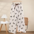 thumbnail image 2 of Tnhcen Women's Summer Pajama Pants Heart Print, Brown Bowknot Loose Lightweight Polyester Lounge Pants Free Size Home Wear, 2 of 5