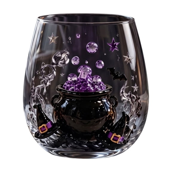 huayou Halloween Stemless Wine Glass, Holiday Theme Print Drinking Cup, Holiday Party Decor Glassware