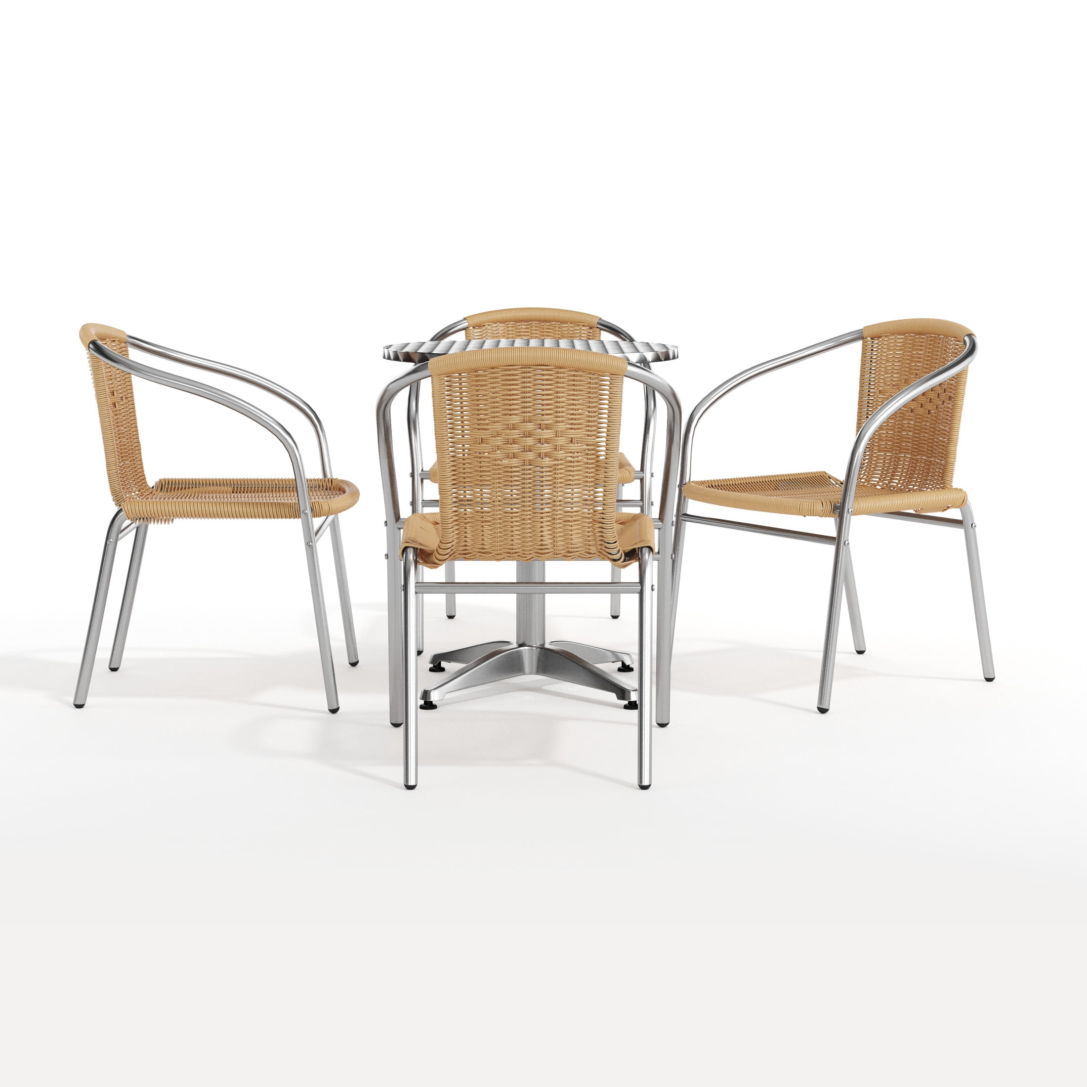 Flash Furniture 23.5'' Round Aluminum Indoor-Outdoor Table Set with 4 Beige Rattan Chairs