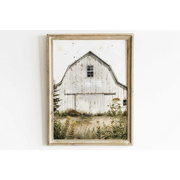 Old Barn Painting, White Barn Print, Rustic Farmhouse Decor, Vintage Countryside Print, Country Home Decor, Farm Theme Wall Art Wall Art, Modern Wall Decor, 8x12 UNFRAMED