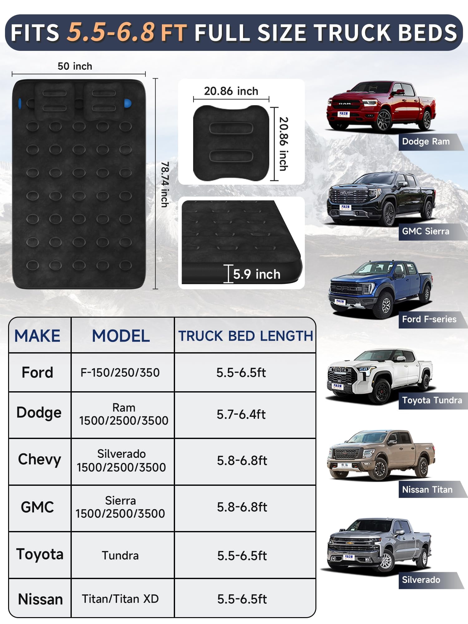 Air Mattress for Car Camping, Leakproof & Quick Inflation Sleeping Airbed with Electric Pump, Fits Most Compact, Mid-Size & Full-Size SUV Trunks for Road Trip Travel