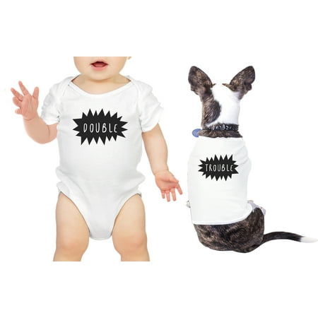 

Double Trouble Pet Baby Matching T-Shirts White Bodysuit Gift Ideas