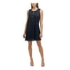 TOMMY HILFIGER Womens Navy Textured Pleated Lined Floral Sleeveless Keyhole Short Shift Dress 8