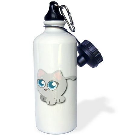 

3dRose Cute Kawaii Grey Kitty Cat Kitten - Straw Water Bottle 21-ounce