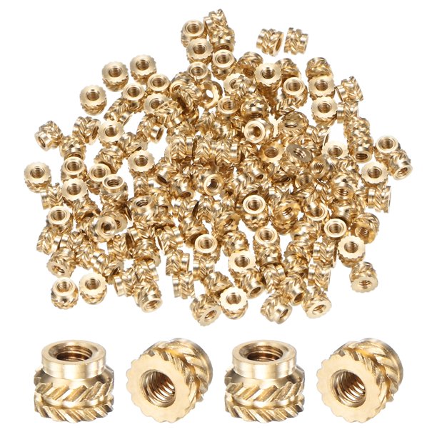 Uxcell Kit de Asortimiento de Tuercas de Inserto Roscado de Latón M2 x 3mm x 4mm, Paquete de 150