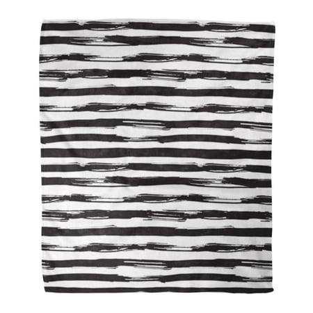 SIDONKU Throw Blanket Warm Cozy Print Flannel Watercolor Stripe Black Brush Strokes Monochrome Modern Graphic Made Ink Comfortable Soft for Bed Sofa and Couch 58x80 Inches