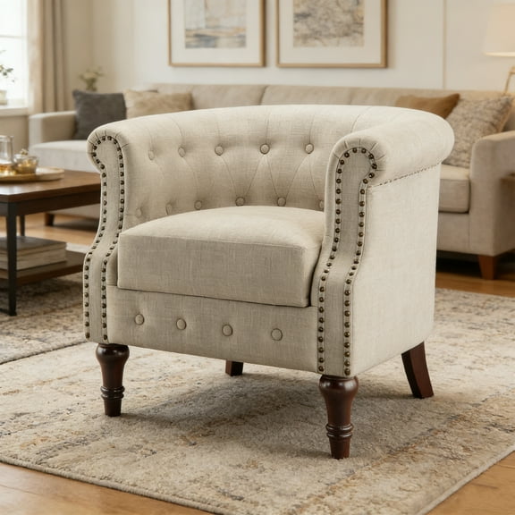Chancy Accent Chairs,Comfy Club Barrel Modern Armchair with Soft Seat for Living Room Readingroom,Bedroom Seating,Beige