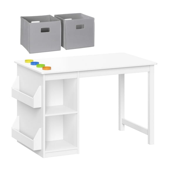RiverRidge Kids Playroom Art Activity Table with 2 Cubbies, 2 Bookracks, and 2 Gray Bins
