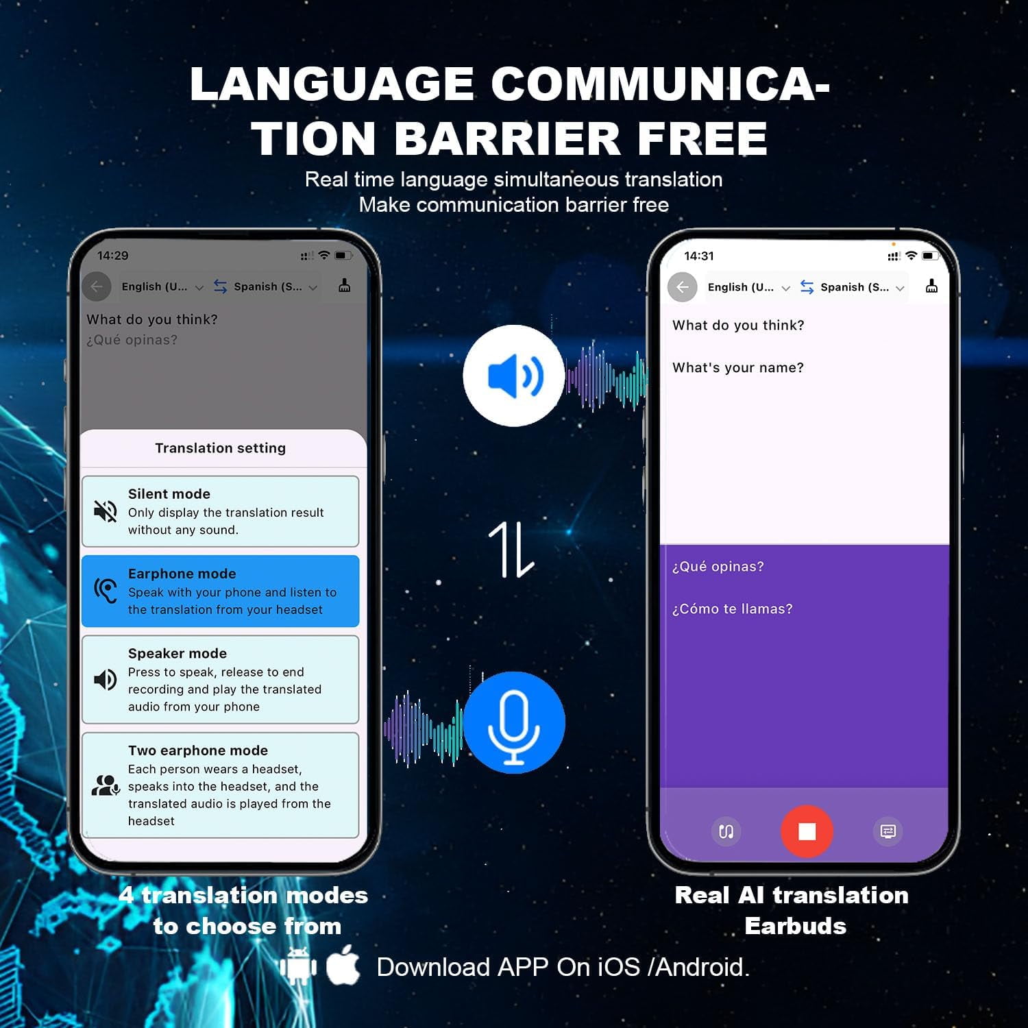 Ai Translation Earbuds Real Time,144 Language Translator Earbuds, Translating Earbuds, Bluetooth Headphones Translation Language Device for iPhone and Android Ear Bud Translator
