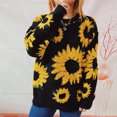 thumbnail image 6 of TFEOQRY Pullover Sweater for Women Sunflower Printed Jacquard Knitwear Long Sleeved Round Neck Sweater Top Black, 6 of 9