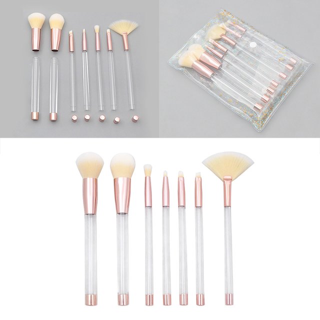 SHOWERORO Makeup Applicator Makeup Brush Set with Labels Transparent Fiber 7pcs for Girlfriend