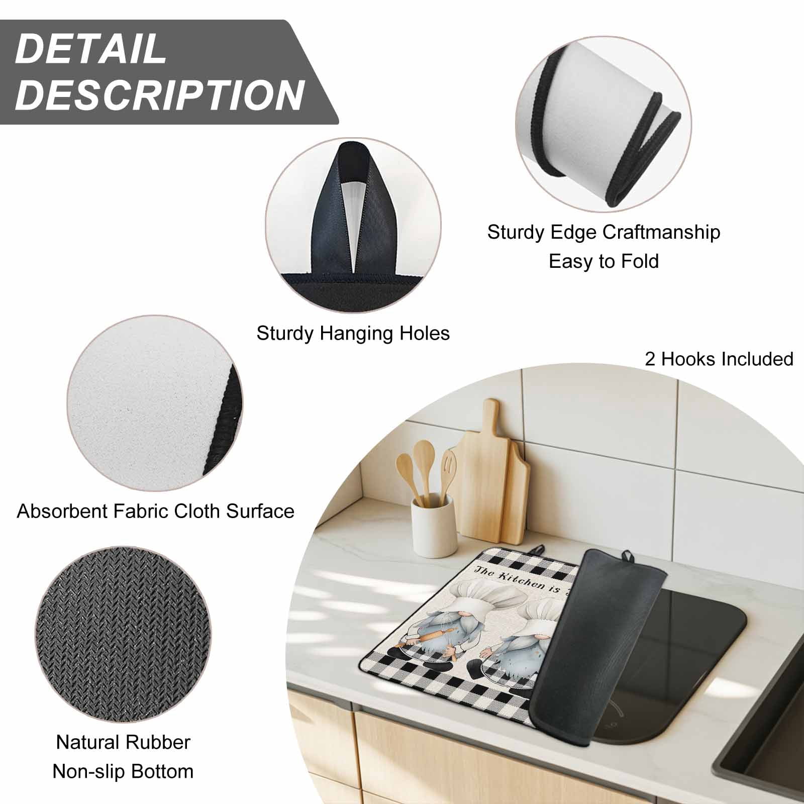 Chef Gnomes Stove Top Cover for Electric Stove, Heat-proof & Non Slip Glass Top Stove Cover Protector, Black Grey Plaid Cake Cook Dessert Burlap Kitchen Flat Cooktop Rubber Mat 24x21 Inches