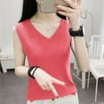 thumbnail image 3 of Casual Sleeveless Tops for Women Plus Size Tank Tops Blouses V-Neck Casual Tunic Tops Tees Ladies Sleeveless Camisole Shirt Solid Summer Tanks New Red 3XL, 3 of 4