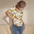 thumbnail image 3 of KLL Women 's Crew Neck Bodysuit Jumpsuits Pizza Slices Print Short onesies Stretch T Shirts, 3 of 5