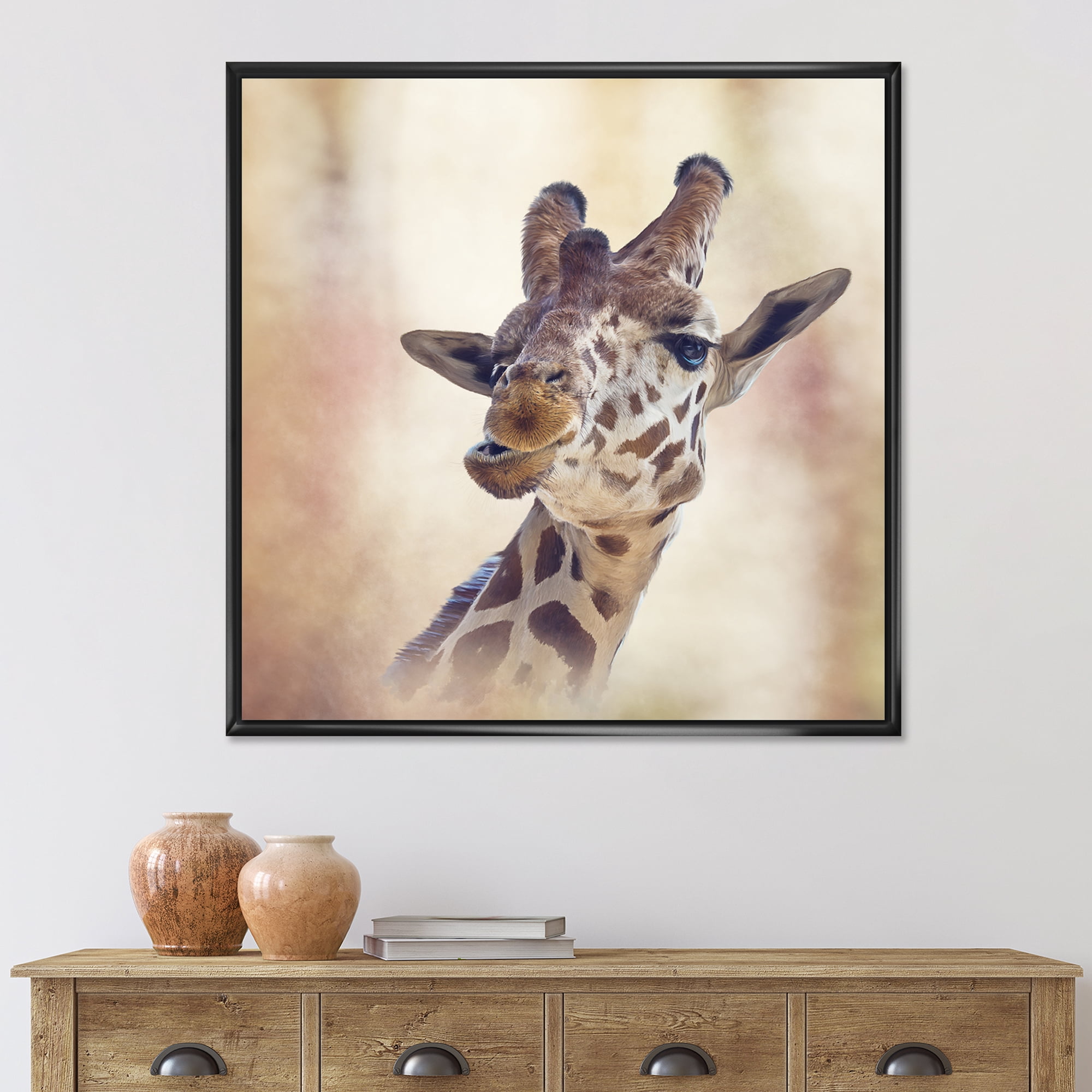 Designart 'Close Up Portrait of A Giraffe VI' Farmhouse Framed Canvas Wall Art Print