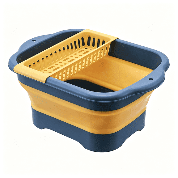 BPPEG 2.98 Gallon (11.28L) Collapsible Dish Basin with Drain Plug, Outdoor Multiuse Foldable Sink Tub, Dishpan, Wash Basin, Portable Kitchen Storage Tray for Camping, Rv, Beverage Bucket (Yellow)