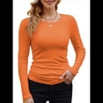 thumbnail image 1 of Camisetas Básicas Ajustadas Informales de Cuello Redondo y Larga Acanaladas para Mujer Color Naranja XL, 1 of 6