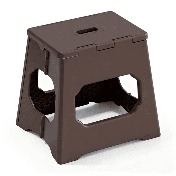 13 Inch Folding Step Stool for Adults Holds Up to 300 lbs, Durable Heavy Duty Step Stools for Adults, Compact Light-Weight Step Stool for Home, Outdoor, Indoor, Brown