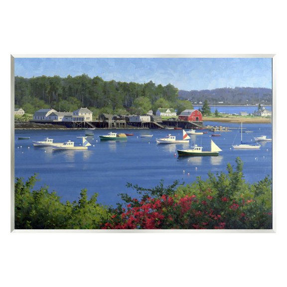 Stupell Industries Summer Harbor Inlet Landscape Painting Unframed Art Print Wall Art, 15 x 10