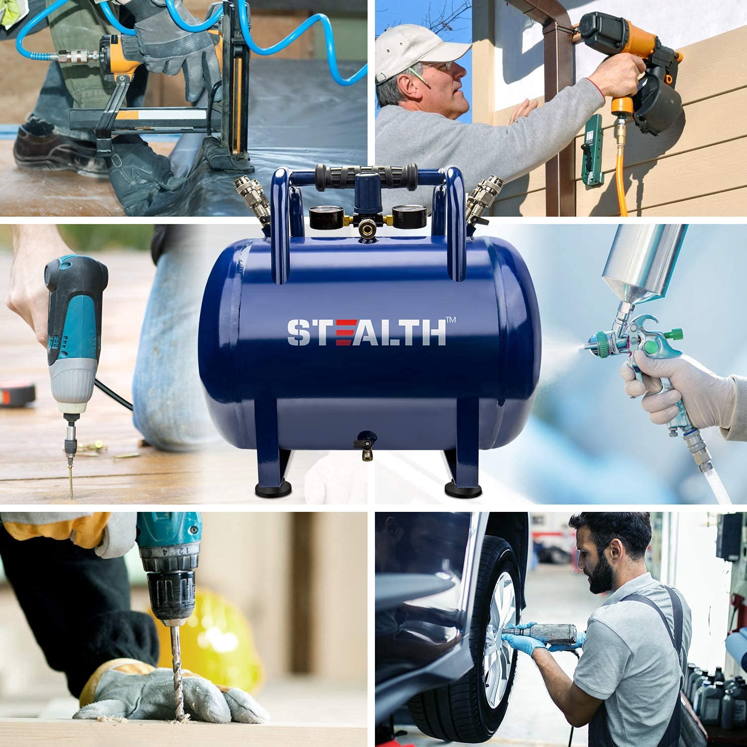 Stealth Ultra Quiet 10 Gallon 225 PSI Portable Electric Oil-Free Air Compressor, Professional Series