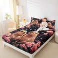 thumbnail image 3 of Erosebridal Couple Capybara Kid Bed Sheets, Cherry Blossoms King Sheets, Black Pink, 4pcs, 3 of 5