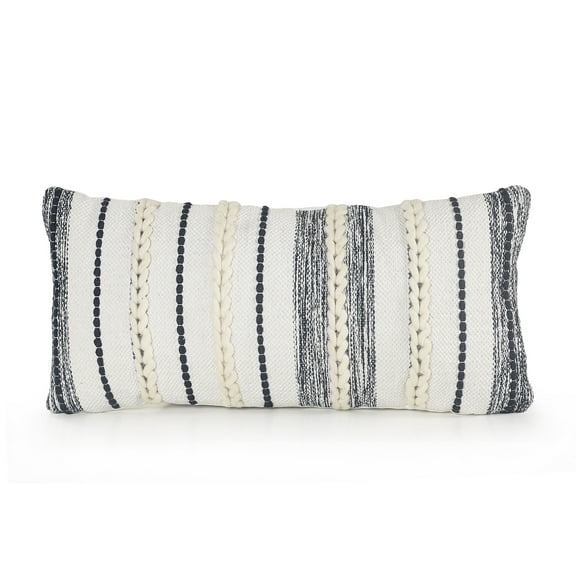 Ox Bay Tessa 14" x 28" White/Navy Striped Adult Decorative Lumbar Throw Pillow