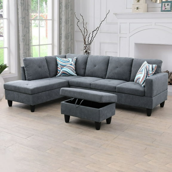 Ponliving 97" 3-Piece Sectional Sofa Set for Living Room With Ottoman Left Hand Side Facing