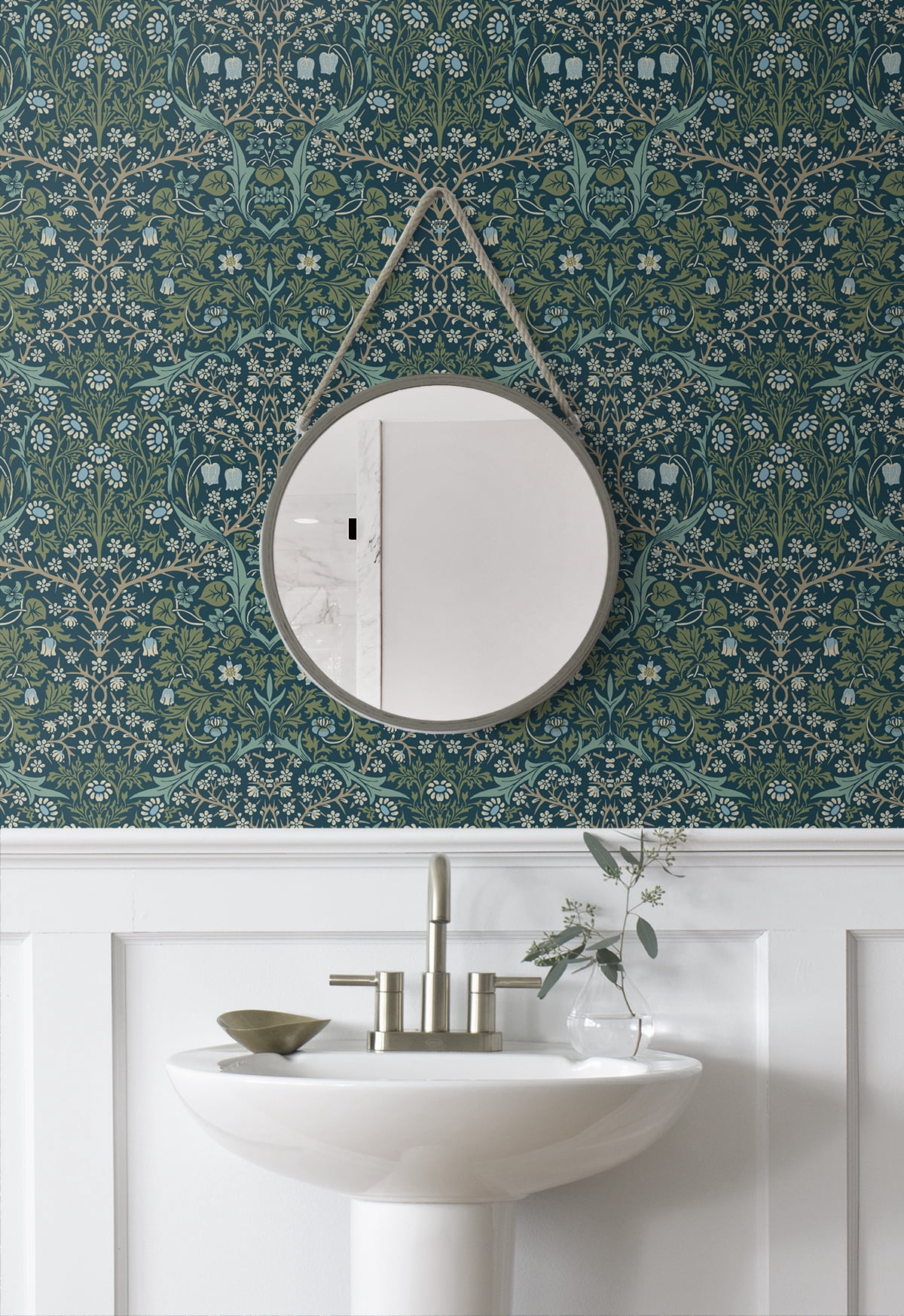 NextWall Prussian Blue & Moss Green Victorian Garden Peel and Stick Wallpaper