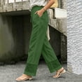 thumbnail image 2 of Womens Cotton Linen High Waist Wide Leg Pants for Summer Casual Palazzo Trousers Lightweight Lace Lounge Pants with Pockets Army Green L(L), 2 of 5