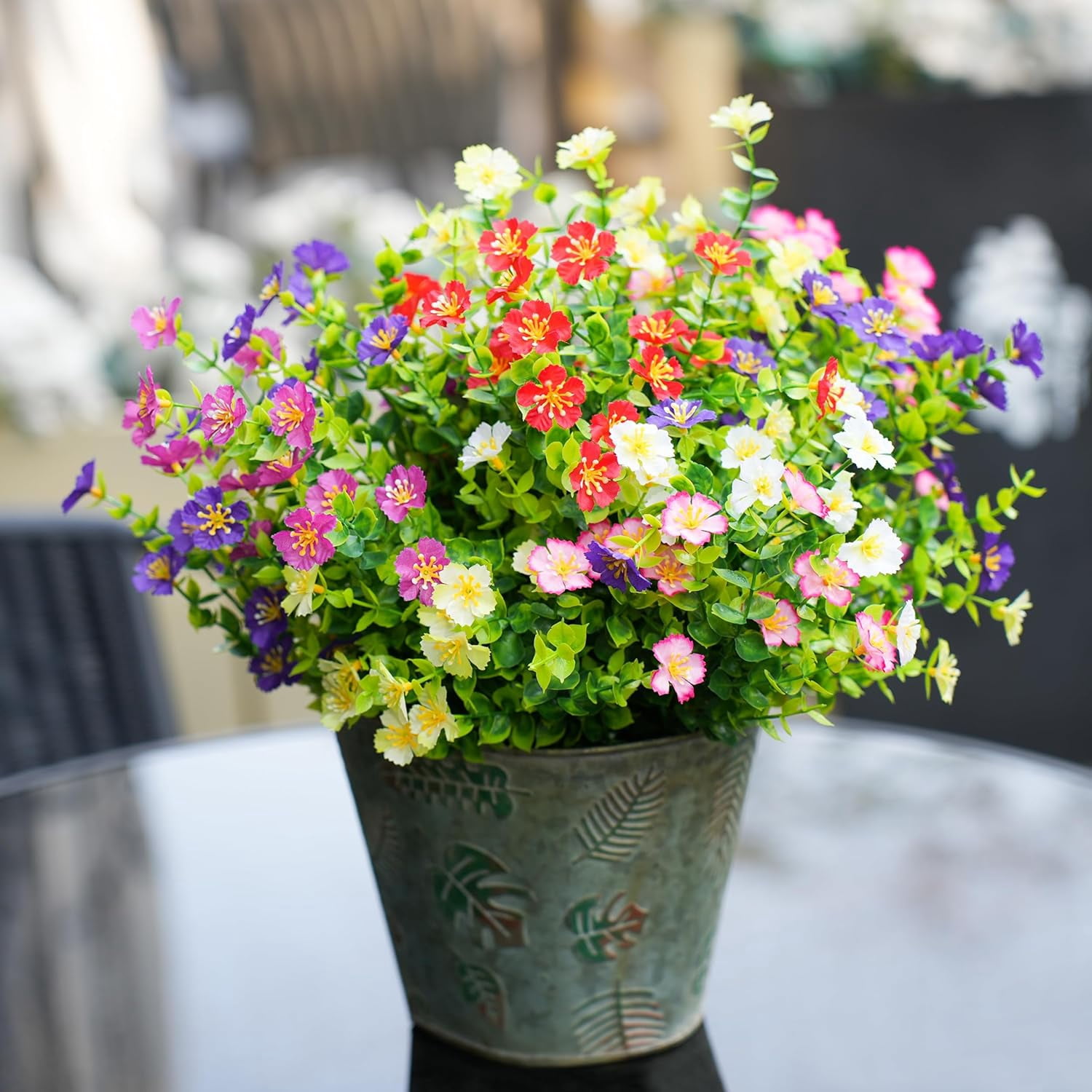 Der Rose 24 Bundles Fake Flowers Artificial Flowers Bulk Daisy for Outdoor Spring Garden Porch Farmhouse Decor