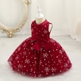 thumbnail image 3 of TiaoBug Baby Girls Snowflake Bowknot Pageant Princess Dresses Sleeveless Christmas Birthday Party Dress Burgundy 18-24 Months, 3 of 7