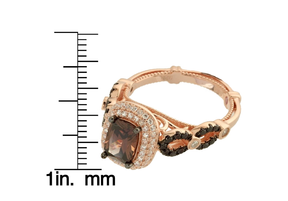 Rose Sterling Silver Brown Chocolate and White Cubic Zirconia