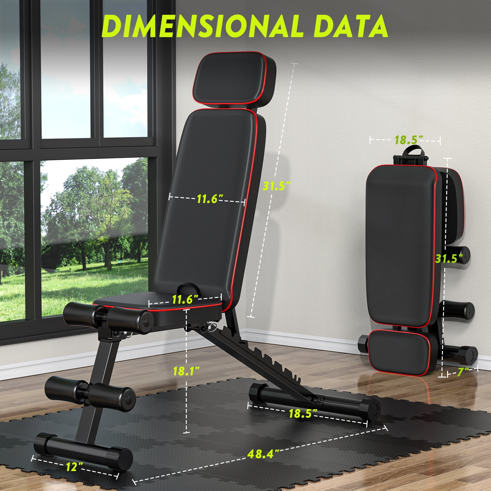 Adjustable Weight Bench Foldable -800LB Workout Bench, Extended head and neck protection design, 3 Sec Fast Folding Multi-Purpose for Full Body Workout