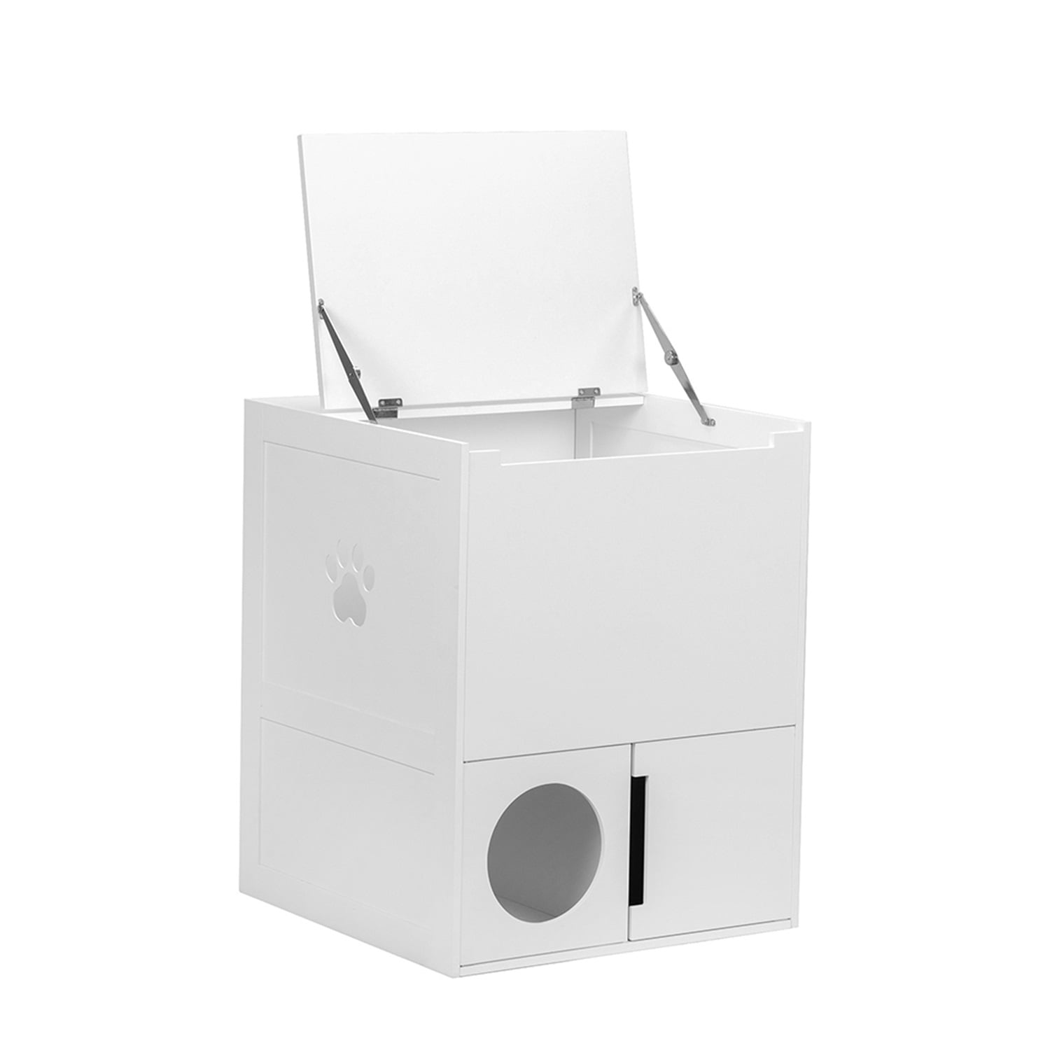 Pefilos 2-Tier Functional Wood Cat Washroom Litter Box Cover, Cat Litter Cabinet for Indoor with Multiple Vents, Cat Toilet Round Entrance, Openable Door, White Pefilos 2-Tier Functional Wood Cat Washroom Litter Box Cover, Cat Litter Cabinet for Indoor with Multiple Vents, Cat Toilet Round Entrance, Openable Door, White