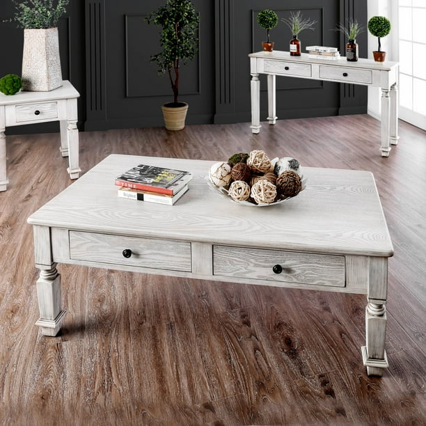 Furniture Of America Allende Rustic Antique White Coffee Table Com Furniture Of America Allende Rustic, Vintage White Coffee Table Set