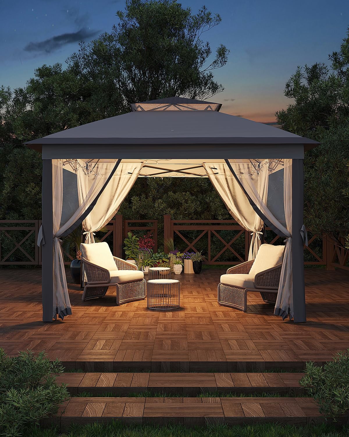 11x11ft Heavy Duty Pop Up Outdoor Gazebo Tent – Double Roof, Mosquito Netting, Water & UV Resistant, Sturdy Metal Frame, Easy Setup – Patio, Garden, Backyard, Deck