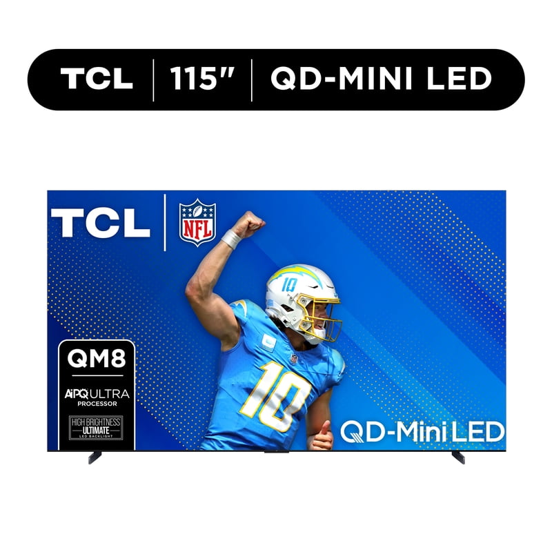 TCL 115” Class QM8 (115QM891G) 4K UHD HDR QD Mini-LED Smart TV with Google TV (NEW 2024) front and back view