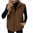 thumbnail image 3 of Nfurl Womens Fall Winter Puffer Vests Loose Fit Zip up Lapel Solid Color Quilted Outerwear Vest with Pockets Going Out Sleeveless Jackets Brown S, 3 of 10