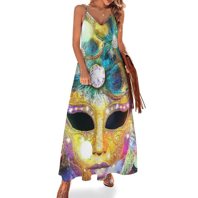 Vestido sin mangas con máscara de carnaval dorada, vestido de noche de lujo para mujer para boda, vestidos de noche