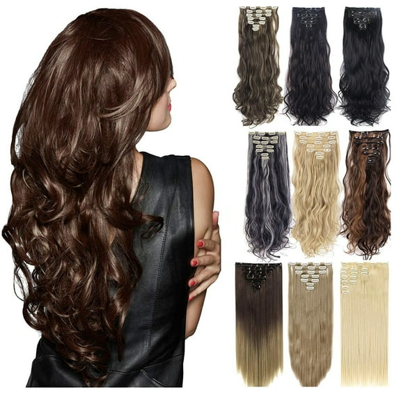 7-piece 16 Clips Thick Curly Straight Full Head Clip in Double Weft Hair Extensions Wig for Women